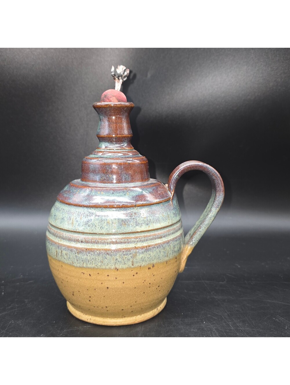 Vintage Paige Pottery Hand Thrown Studio Art Pottery Oil Lamp Stoneware Signed